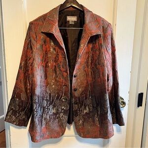 Tanjay women’s button up blazer size 18w burnt orange/brown with  nature pattern